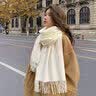 芭布笛围巾加厚纯色仿羊绒女冬季红色年会中国红围巾印字刺绣本命年保暖 纯色-奶白 70-200cm 实拍图