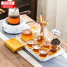 瓷牌茗茶具 玻璃茶壶茶杯茶具套装家用电陶炉茶盘整套茶具办公室煮茶器 白几何电炉+圆形锤纹壶11件+茶盘 实拍图