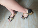 儿童拉丁舞鞋 女童幼儿童低跟跳舞鞋 软底舞蹈鞋 女孩练功鞋 恰恰 斗牛伦巴 幻巧 黑色金带方跟 28（内长18.5cm） 实拍图