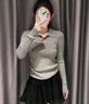 UR2024秋季新款女装纽扣翻领修身针织衫UWM940011 冷灰 S 实拍图