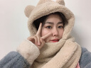目丸 小熊耳朵帽子围巾一体女秋冬季连帽围巾百搭韩版可爱少女保暖学 【双层加厚】卡其色 实拍图