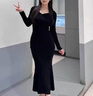 里农法式针织连衣裙女秋冬新款修身遮肉显瘦名媛气质包臀针织鱼尾裙 黑色 均码（建议85-110斤） 实拍图