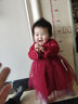 Auro Mesa春秋新年女童连衣裙长袖女宝宝抓周百天公主裙酒红礼服纱裙毛衣裙 酒红 90 实拍图