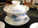 恒铭昌景德镇手绘青花陶瓷茶具套装10头家用办公整套功夫茶具6人盖碗茶杯私人可印广告logo礼品定制 青花山水斗笠套装 实拍图
