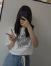妙奕嘉新款2026年女士短袖女白色t恤衣服女装夏季小个子上衣高级高腰短t 【短款】方块字母白色短袖 L 【建议90-100斤】 实拍图
