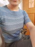 欧贝汐春夏秋冬季新款韩版短袖条纹针织衫女薄款修身短款上衣半袖t恤 蓝 均码 （建议90斤内） 实拍图