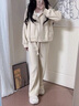韩璐娇（hanlujiao）卫衣女2026春秋穿搭女套装新款韩系休闲运动服洋气连帽开衫两件套 糯米白 XL 【建议115-130斤】 实拍图