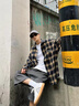 BJHG不计后果秋季刺绣撞色复古格子衬衫男潮牌新款港风宽松衬衣外套女 黄蓝格纹 XL 实拍图