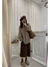 妃莉杋（FeiLiFan）针织连衣裙女装2025秋冬新款小个子气质显瘦小香风毛衣裙子女套装 咖色上衣+半身裙 M 实拍图