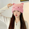 途尊秋冬季薄款大头围帽子日系卡通可爱兔耳朵月子堆堆帽保暖套头冷帽 猫猫【粉色】 实拍图