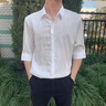 逐梦颜衬衫男士夏季新款外套修身冰丝条纹百搭衬衣长五分袖潮牌痞帅纯色 白色T60 2XL 实拍图