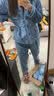 芬腾 睡衣女秋冬季新品珊瑚绒翻领保暖长袖开衫家居服套装 灰兰 M 实拍图