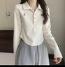 翊尚美短袖t恤女夏季棉质短款正肩翻领polo衫女装新款甜辣风修身上衣 8589杏色polo领【棉质薄款】 M 【适合95-105斤】 实拍图