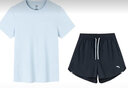 安踏速干运动套装羽毛球瑜伽服女士夏季透气短裤短袖T恤跑步跳操衣服 【防走光套装】冰凉蓝7205-4 M/165 实拍图
