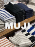 MUJI MUJI 男式 印度棉天竺编织 条纹短袖T恤 深海军蓝X图案 XL 实拍图