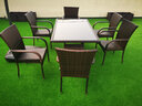 金榈园户外桌椅花园庭院藤编座椅遮阳伞组合室外阳台院子露天带伞休闲椅 藤长方桌+6半包椅+手推伞+伞座 实拍图