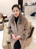 欧巴顿 妈妈装仿皮草黄金貂中老年女秋冬装毛呢外套中长款加厚保暖上衣 卡其色 厚款 XL 【建议100斤内穿】 实拍图