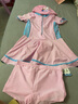 佑游儿童泳衣女童分体防晒带胸垫中大童韩版公主可爱女孩温泉游泳衣 粉色短袖+泳帽 3XL(125-135CM) 实拍图