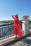 俞兆林（YUZHAOLIN）2023新款女长袖系带领纯色雪纺连衣裙修身显瘦沙滩度假长款大摆裙 红色 XL_建议115-125斤 晒单实拍图