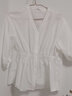 欧莎（OSA）V领七分袖衬衫女夏季高级感女士洋气上衣收腰显瘦休闲薄款衬衣 白色 S 实拍图