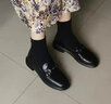 敏蔻新款黑色小皮鞋女英伦风复古真皮平底单鞋女一脚蹬乐福鞋豆豆鞋女 实拍图