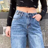 优贝尔斯阔腿牛仔裤女高腰垂感泫雅风休闲宽松直筒拖地裤加长阔脚女裤 怀旧蓝(加长) 28 码(腰围2尺1) 实拍图