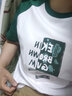 欧洛黛短袖t恤女宽松2025夏季新款时尚女装纯棉短袖体恤上衣百搭夏装女 [绿肩] 长方形英文 XL 实拍图