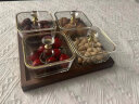 康丰（KANGFENG） 玻璃水果盘家用客厅果盘茶几干果盘干果盒高档托盘干果收纳盒 实木托盘+描金边果盘4个【带盖】 实拍图