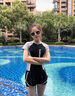 翊尚美泳衣女保守分体式显瘦遮肚专业游泳衣套装女学生有胸垫平角泳裤 黑灰色 XL【适合110-120斤】 实拍图