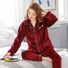 琼瑛 睡衣女秋冬加厚法兰绒两件套情侣睡衣男家居服套装 QY520A-女款酒红 L 实拍图