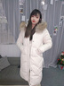 俏婷朵羽绒服女中长款女士轻薄外套新品秋冬季真毛领白鸭绒韩版时尚女式 7779卡其色（貉子毛领） L（建议115斤-125斤） 实拍图