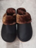 范米尼 头层牛皮棉拖鞋 加宽大码真皮拖鞋居家室内家居鞋老人保暖加厚软底防滑秋冬季男女情侣 601:黑色 28适合41-42码 实拍图
