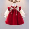 G.DUCKKIDS小黄鸭童装女童秋季套装中国风婴幼儿连衣裙喜庆儿童宝宝周岁礼服 红色 100 尺码2~3岁【 90-100cm】cm 实拍图
