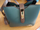 袋鼠魔方新款真皮女包时尚简约皮包中老年女士牛皮单肩软皮撞色斜挎包休闲 5895绿色 实拍图