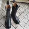 浅町秋冬厚底切尔西靴女烟筒短靴女马丁靴女牛皮中筒靴子松糕底皮靴女 黑色(单里) 38 实拍图