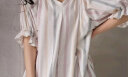 妮狄娅睡衣睡裙女夏季短袖纯棉条纹v领宽松可外穿家居服 QF20209白色 L 晒单实拍图