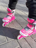 米高轮滑鞋儿童溜冰鞋直排轮可调尺码透气培训初级教学生用旱冰鞋MI0 粉K7套装（锁轮款） MI0 S (推荐鞋码27-30内长17-19.5cm) 实拍图