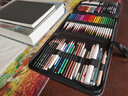 折叠式帆布笔袋素描彩色铅笔笔帘学生美术工具对折拉链插笔收纳包 黑色72支装【不含铅笔】拉链款 实拍图