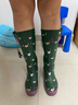 EVERCREATURES英国时尚雨靴雨鞋橡胶防滑水鞋水靴卡通小鸡印花高筒雨鞋 女 军绿色小鸡印花高筒10CHK 38 实拍图