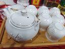 古笙记手工描金景德镇陶瓷提梁壶功夫茶具套装家用现代中式茶壶茶杯茶盘 白金梅花（升级铜把手） 实拍图