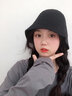 JIASHENGXI 网红款渔夫帽子女夏天遮脸日系棉麻透气薄款钟型复古水桶帽韩版潮秋冬毛呢保暖 黑色-棉麻水桶帽 M(56-58cm) 实拍图