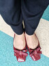 色非单鞋女鞋平底鞋浅口蝴蝶结方头一脚蹬女士鞋子 深红色 36 实拍图