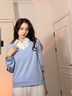 千语淇 2025秋装新款宽松长袖t恤女百搭打底衫卫衣刺绣娃娃领假两件上衣 蓝色 L 建议100-115斤 实拍图