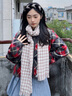 浩冠 围巾女秋冬季保暖针织学生围脖披肩韩版毛线流苏撞色千鸟格围巾 千鸟格卡其色 实拍图