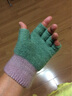 浩冠 手套女冬季半指女士兔羊毛秋冬天打字保暖韩版可爱翻盖手套露指加厚 绿加皮粉 均码 实拍图