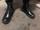 跨足行男靴秋冬季加绒保暖高帮牛皮马丁棉靴英伦风中帮工装黑色雪地皮鞋 黑色6孔中帮系带款【四季款】 38 标准运动鞋码 实拍图