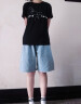 BAOMINGLI牛仔短裤男夏季潮流ins中性沙滩五分裤子男宽松外穿马裤休闲中裤 浅蓝色 S 实拍图