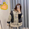 DERERTY时尚复古小众拼接长袖外套同款小个子棒球服夹克宽松百搭ins无兜 杏色  XL 建议111-140斤 实拍图