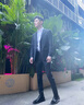 汉尼（HANY）【高定工艺】纯羊毛西服套装男结婚新郎婚礼黑色高级商务西装男士 奥纽斯黑【平驳领7.8CM 合身版】 48 【西裤请联系客服选择尺码】 实拍图