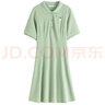独束【长短可选】大码女装POLO领连衣裙夏新款微胖mm遮肉显瘦 绿色 2XL 实拍图